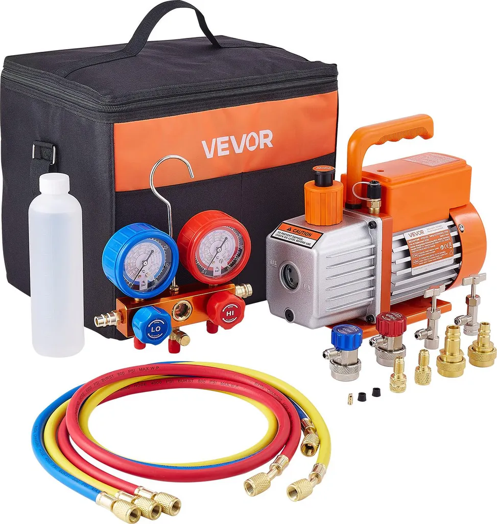 Pompe à vide d'air HVAC avec kit manifold et détecteur de fuites A/C