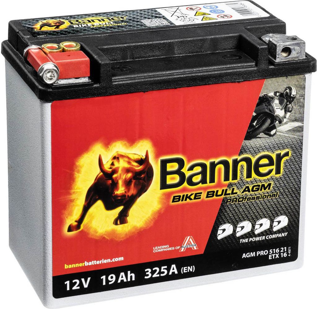 Banner AGM PRO Motorradbatterie 51621 ETX16 12V 19Ah