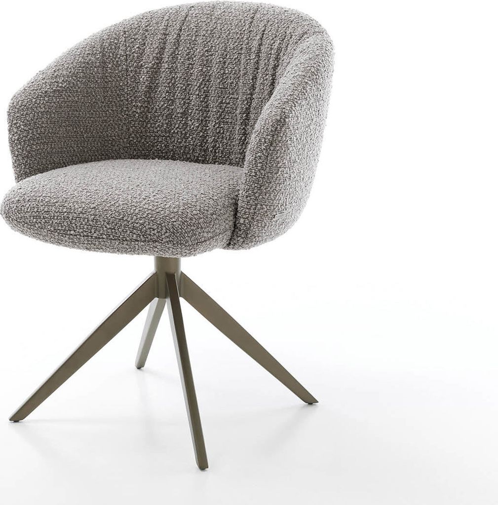 DELIFE Drehstuhl Caja-Flex mit Armlehnen Bouclé Silbergrau Kreuzgestell breit Effektfinish Titan 360° drehbar Taschenfederkern