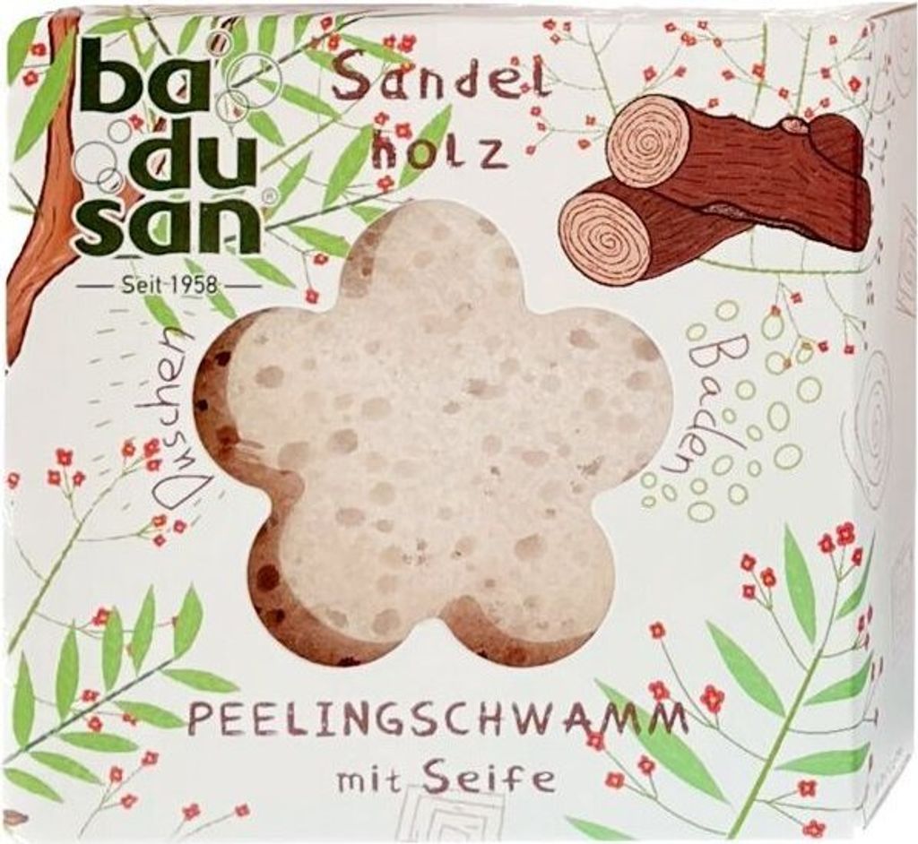 Peelingschwamm mit Seife Sandelholz