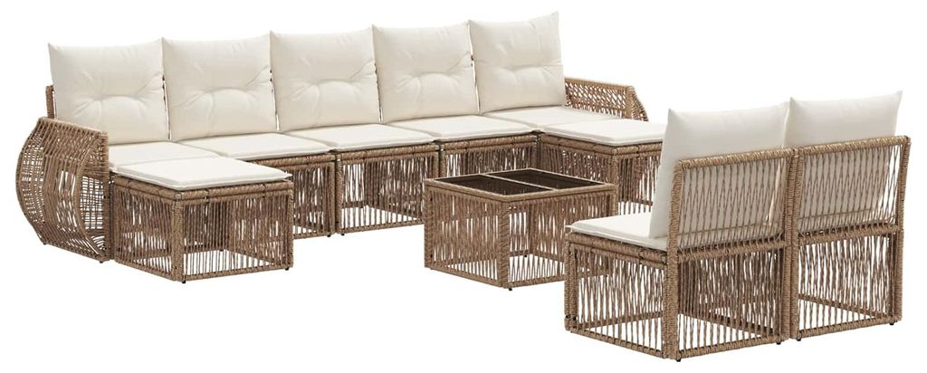 Gartensofa-set 10 pcs Beige und Cremeweiß Poly-Rattan