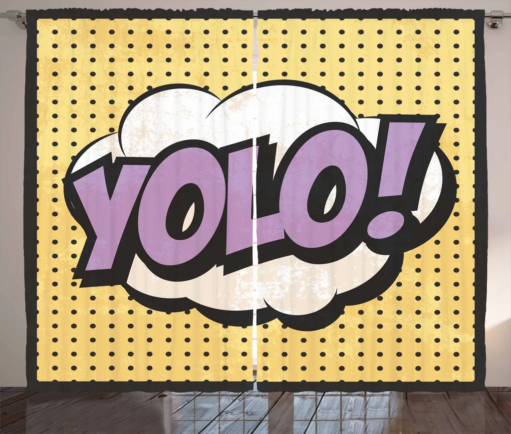 ABAKUHAUS YOLO Tenda rustica, disegno grunge da fumetto, tenda con passanti e ganci per camera da letto, 280 x 175 cm, marrone chiaro lavanda