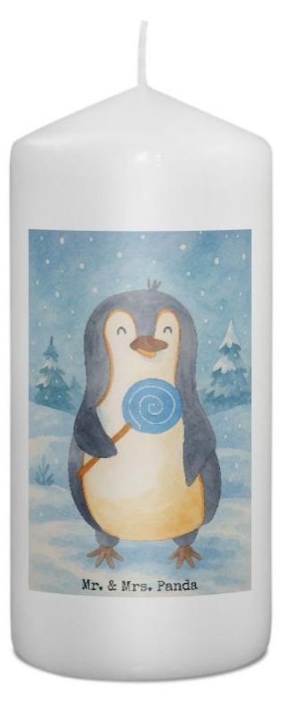 Mr. & Mrs. Panda Kerze Pinguin Lolli Design 15 x 7 cm - Weiß - Geschenk, Süßigkeiten, Naschen, Wachskerze, Erinnerungslicht, Erinnerungskerze, H...