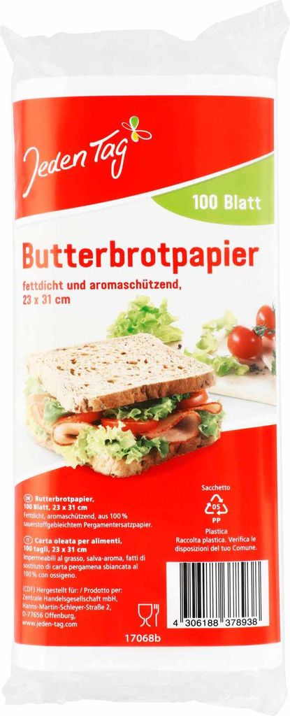 Jeden Tag Butterbrot-Papier Zuschnitte (100Stk) + usy Block Produktbild 