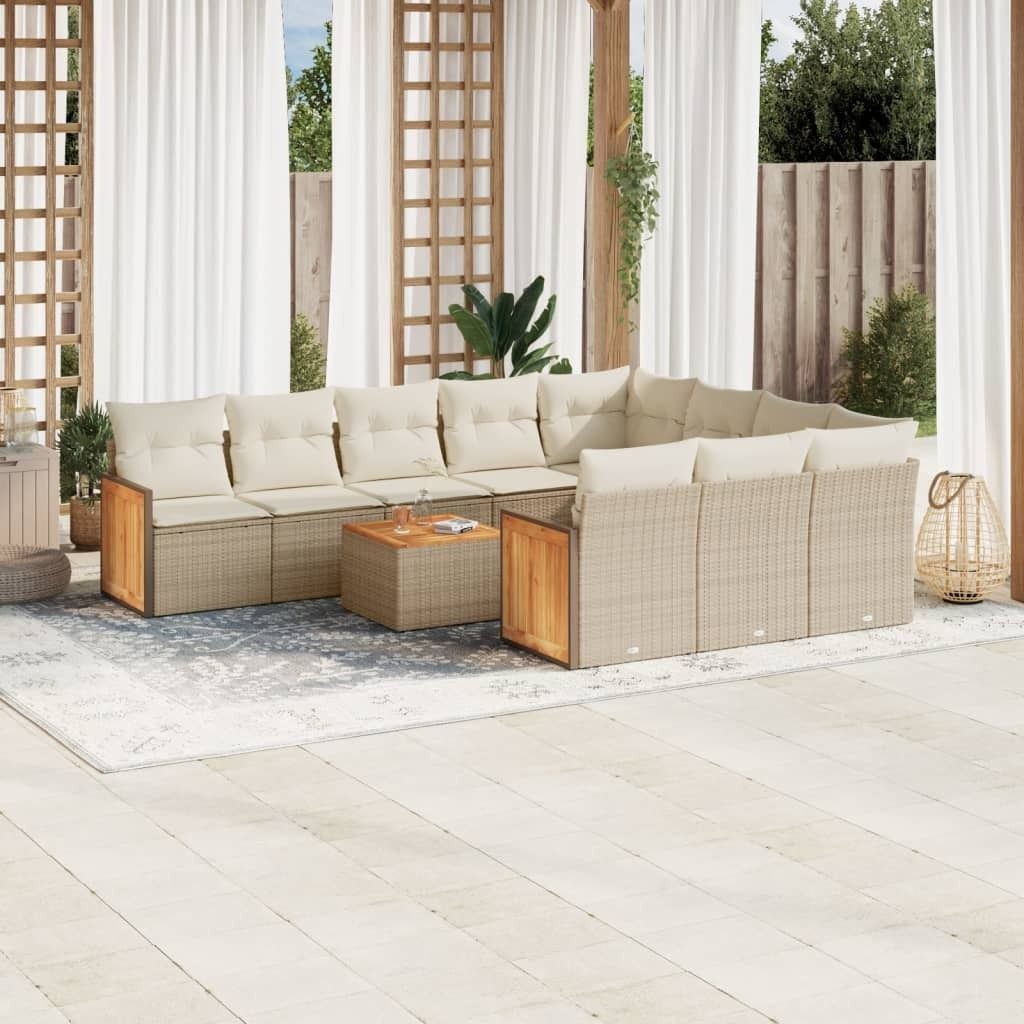 11-tlg. Garten-Sofagarnitur mit Kissen Beige Poly Rattan 3260427