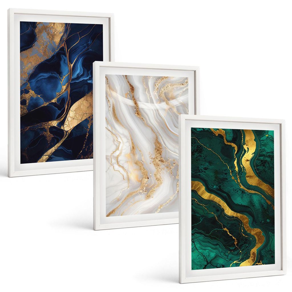 Bilder Set 3-teilig im weißen Rahmen – Wandbilder 3 Stück – gerahmte Poster für Wohnzimmer, Schlafzimmer und Flur – 40x60 cm – Abstrakte...