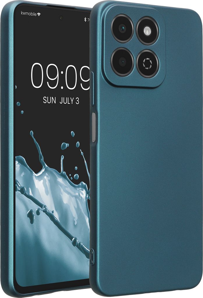 kwmobile Handyhülle kompatibel mit HONOR 200 Smart 5G / X7C 4G Hülle - Handy Case aus weichem Silikon in Metallic Karibikblau