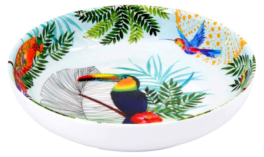 Suppen- oder Pastateller - Reines Melamin - Tukanen aus Rio - Ø 20 cm - Multicolor - MelARTmine Quasi-Unbreakable Geschirrkollektion