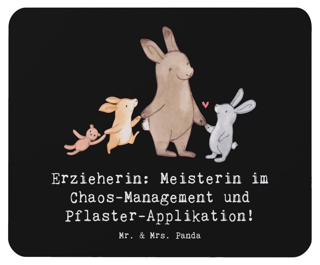 Mr. & Mrs. Panda Mouse Pad Erzieherin Chaos-Management - Schwarz - Geschenk, Kindergarten, pc mauspad, Pflaster-Applikation, Berufsleben, Lernen, M...