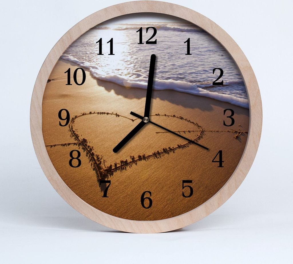 Holzuhr 30fi cm wanduhr - Herz am Strand Natur