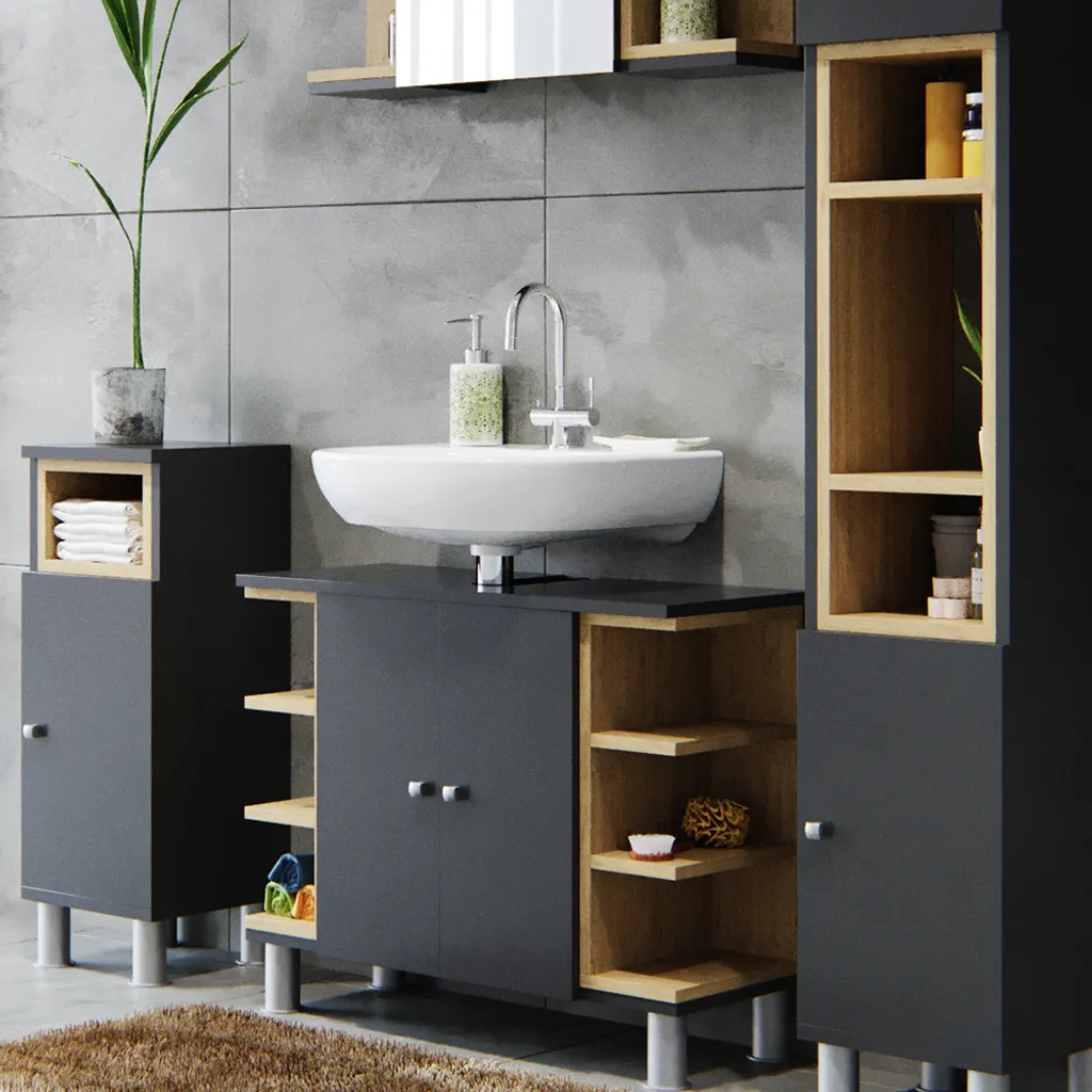 Optimiser le rangement salle de bain : Pack Vicco Aquis Anthracite 4 pcs - 5