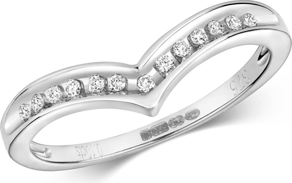 Funkelndes Feuer 9 Karat (375) Weißgold Damen - Diamant Wünschelrute Ring Brillant-Schliff 0.10 Karat H - PK1, 51 (16.2); TRS317809KWRSL