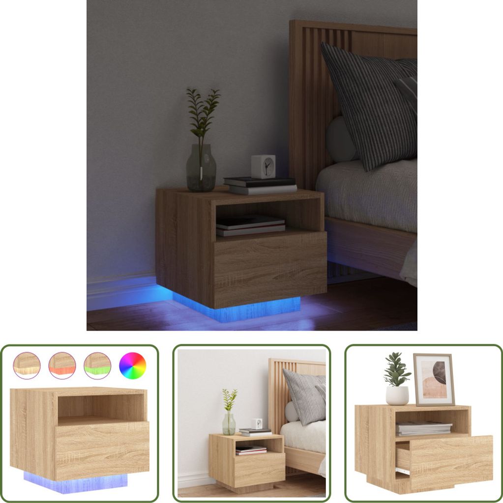 The Living Store Nachttisch mit LED-Leuchten Sonoma Eiche 40x39x37 cm