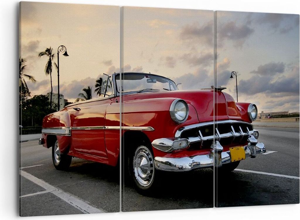 Bild auf Leinwand - Leinwandbild - Auto Kuba Himmel - 105x70cm - Wand Bild - Wanddeko - Wandbilder - Leinwanddruck - Bilder - Kunstdruck - Wanddeko...