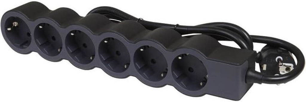 Legrand Flache Steckdosenleiste 6x Steckdose, 3 Meter Kabel Schwarz 694566