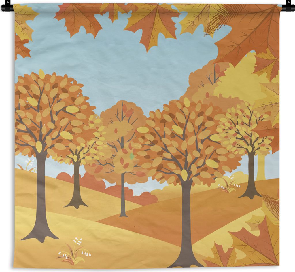 MuchoWow Wandteppich Wandbehang Eine Illustration von Herbstbäumen 90x90 cm Tapisserie Dekoration Wandtuch - Wandaufhänger