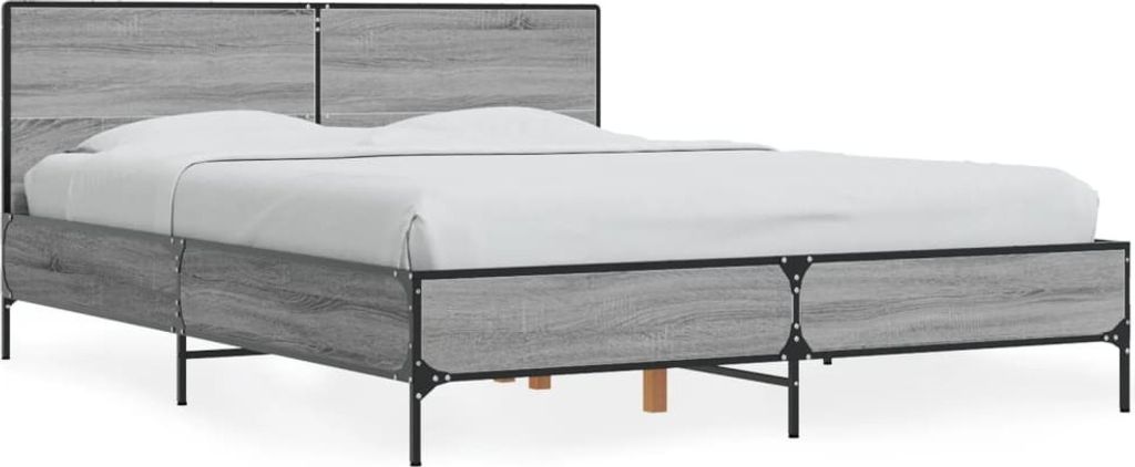 Design Bettgestell Grau Sonoma 135x190 cm Holzwerkstoff und Metall, Klassische Betten 2024 Neu