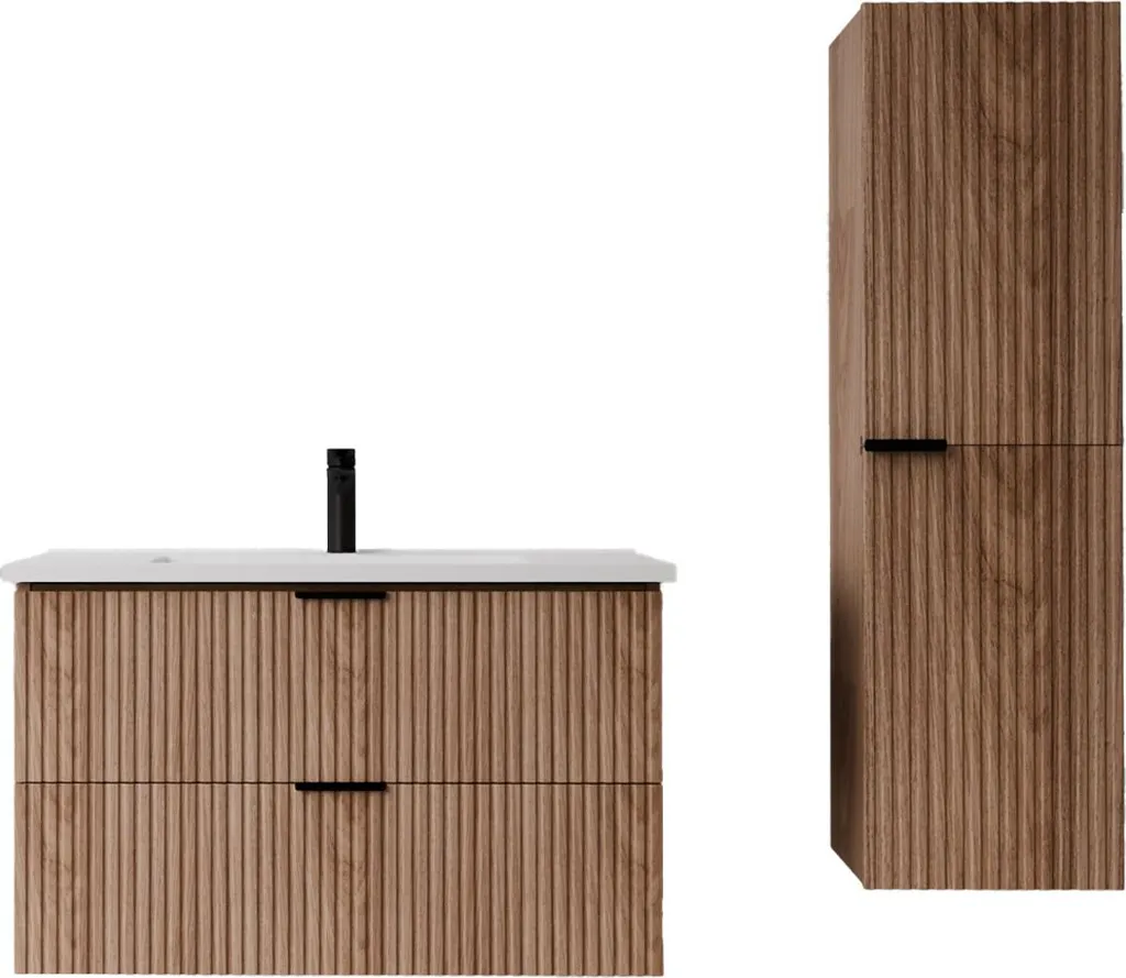 Ensemble Meuble Double Rangement Salle de Bain 60 cm - Collection MILO