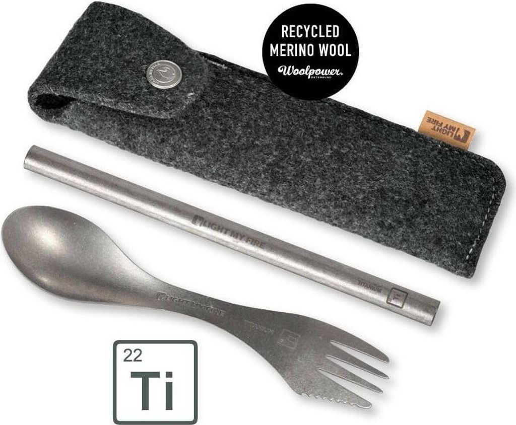 Light My Fire 4218301110 Spork'n Straw Kit Reiseset, Titan, Etui aus Wolle