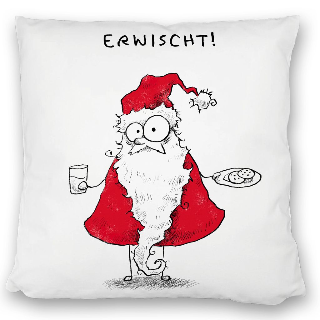 Weihnachtsmann am Naschen Kissen satiniert mit Spruch Erwischt