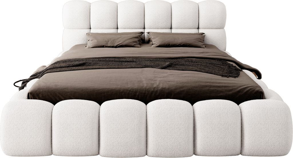 FEDVE Polsterbett Isny aus Bouclé-Stoff 140x200 cm, Weiß