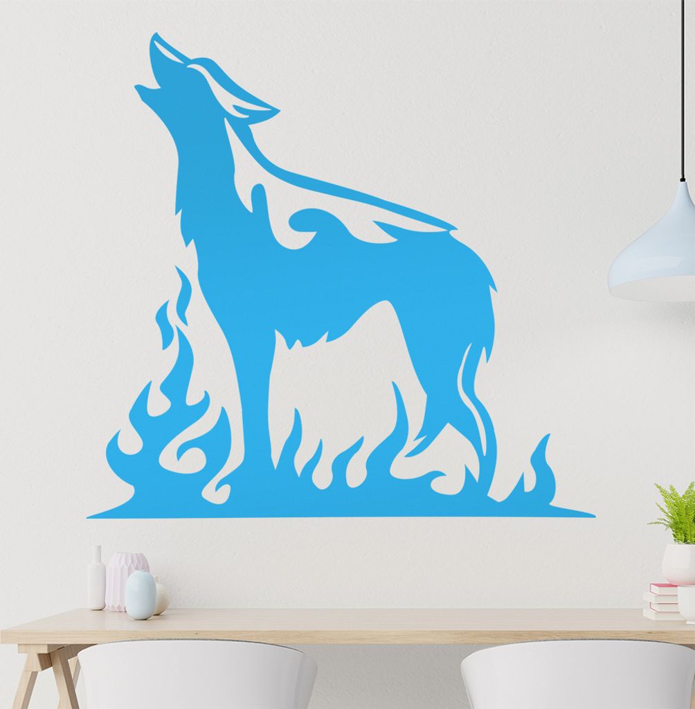 Flammen Wolf Wandtattoo in 6 Größen - Wandaufkleber Wall Sticker - Dekoration, Küche, Wohnzimmer, Schlafzimmer, Badezimmer