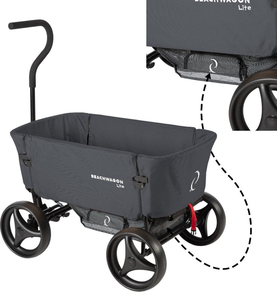 Beach Wagon Bollerwagen LITE, Inklusive Extra Gepäckfach, Faltbarer Handwagen bis 80 kg belastbar, Gartenwagen, Strandwagen - Dunkelgrau
