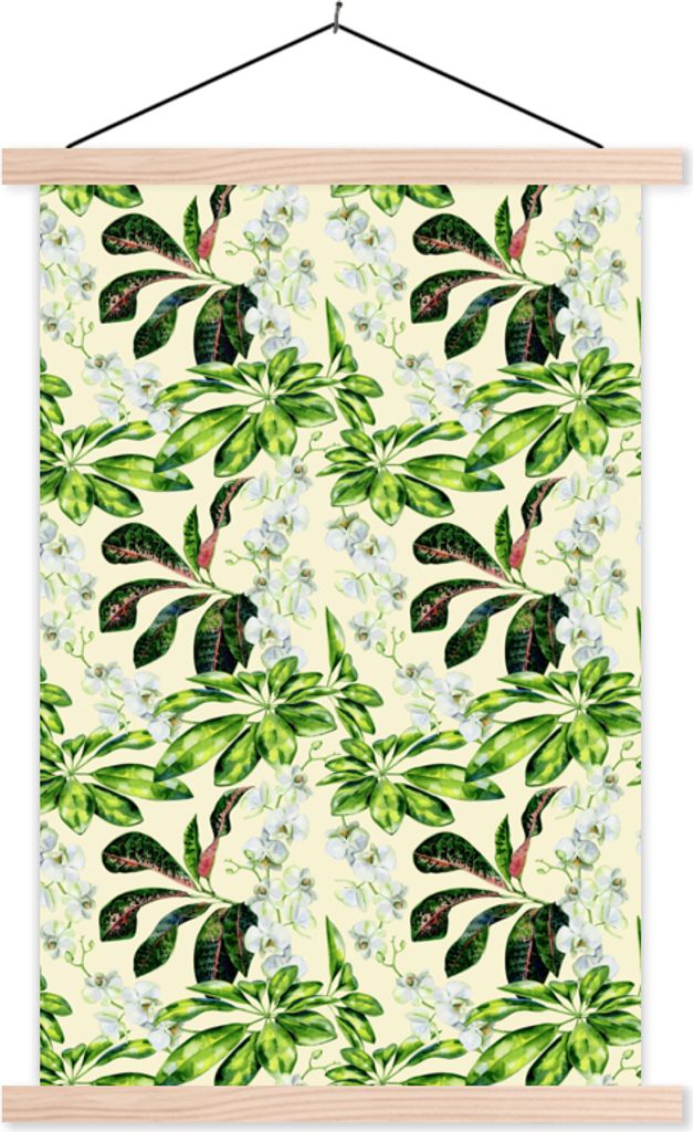 MuchoWow Textilposter Orchidee - Blumen - Blätter 60x90 cm mit holzfarbenen Rahmen - Textil