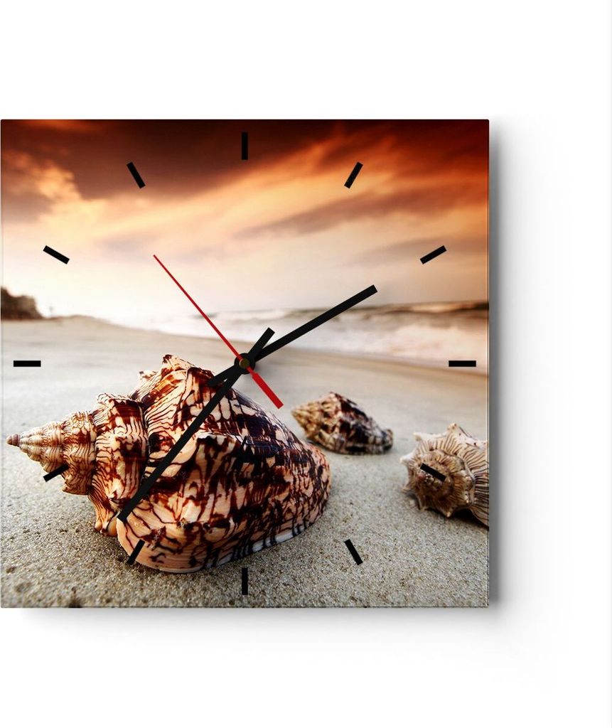 Wanduhr - Quadrat - Glasuhr - Strand schön karibisch bunt - 40x40cm - Schleichendes Uhrwerk - Lautlos - zum Aufhängen bereit - Dekoration Modern ...