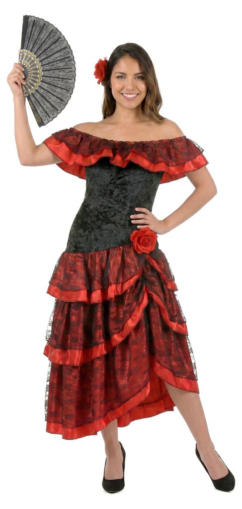 Czerwono-czarny kostium tancerki flamenco dla kobiet Small Zdjęcie produktu 