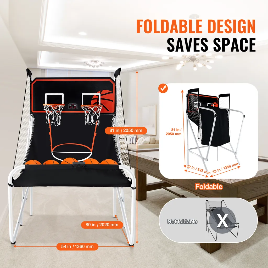 Arcade Basket-ball Pliable 5 Ballons et 8 Modes de Score Interactifs - 2