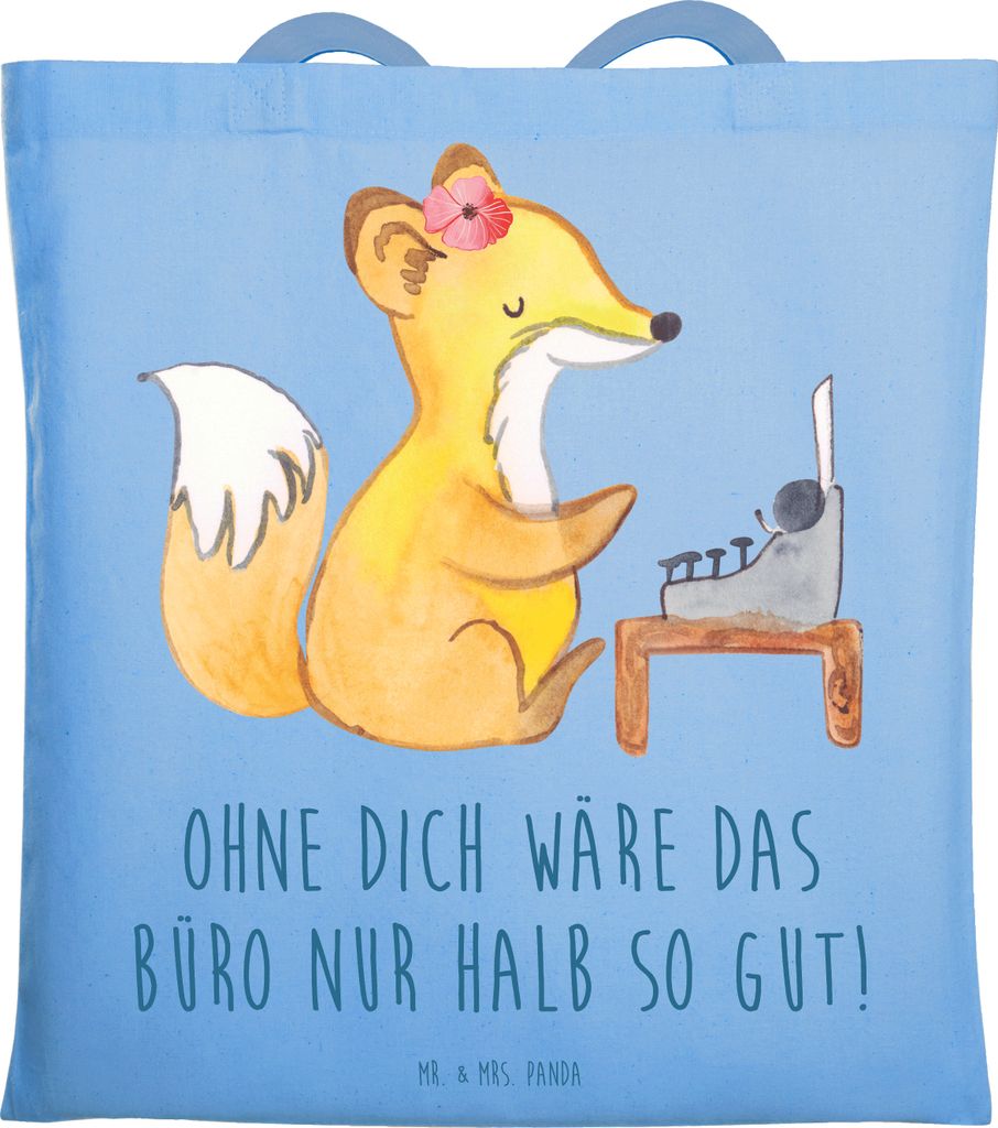 Mr. & Mrs. Panda Tote Bag Sekretärin Beste - Sky Blue - Geschenk, Uni Tasche, Danke sagen im Büro, Unitasche, Dankbarkeit, Bedanken, unersetzlich...