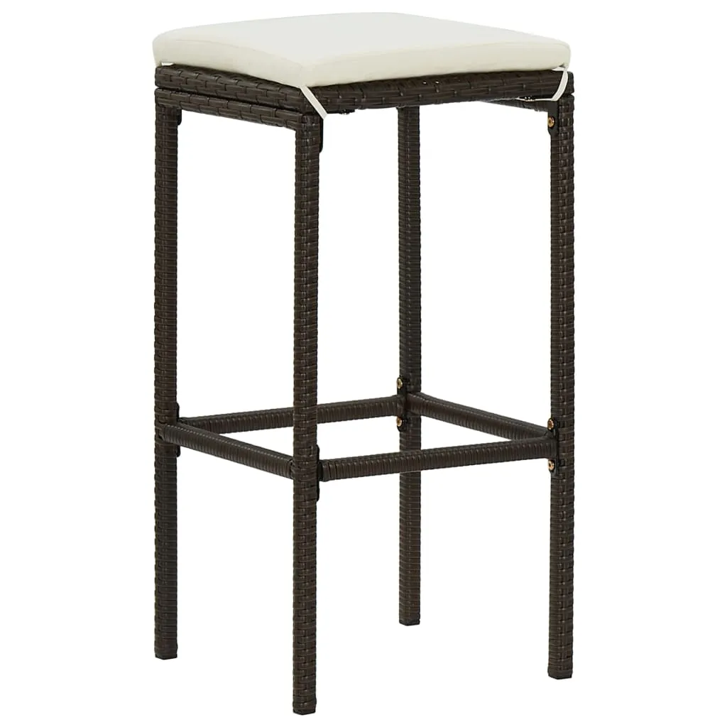 Sgabello da bar con cuscino 3 pz. Poli rattan marrone