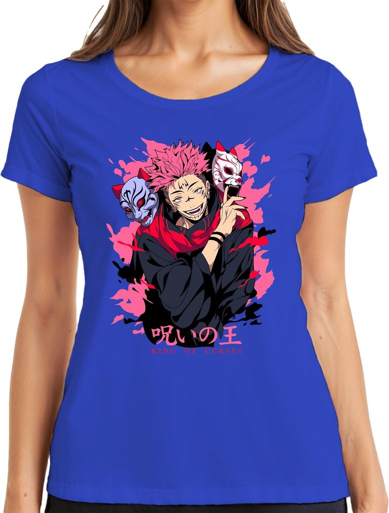Jujutsu Kaisen Sukuna King of Curses Anime Ästhetik Geschenk Manga Damen T-Shirt, Blau, S