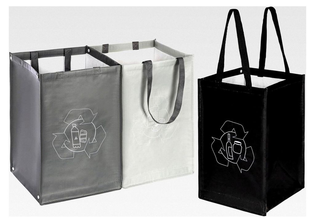 Mülltrennsystem 3-fach | Abfalltrennsystem mit Taschen | Einzelne Taschen für Papier, Plastik und Glas mit jeweils 44L | Leicht zu tragen und zu ...