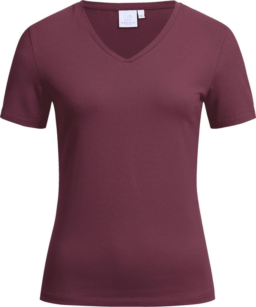 Greiff SHIRTS Damen T-Shirt Kurzarm V-Neck Regular-Fit Burgund XL
