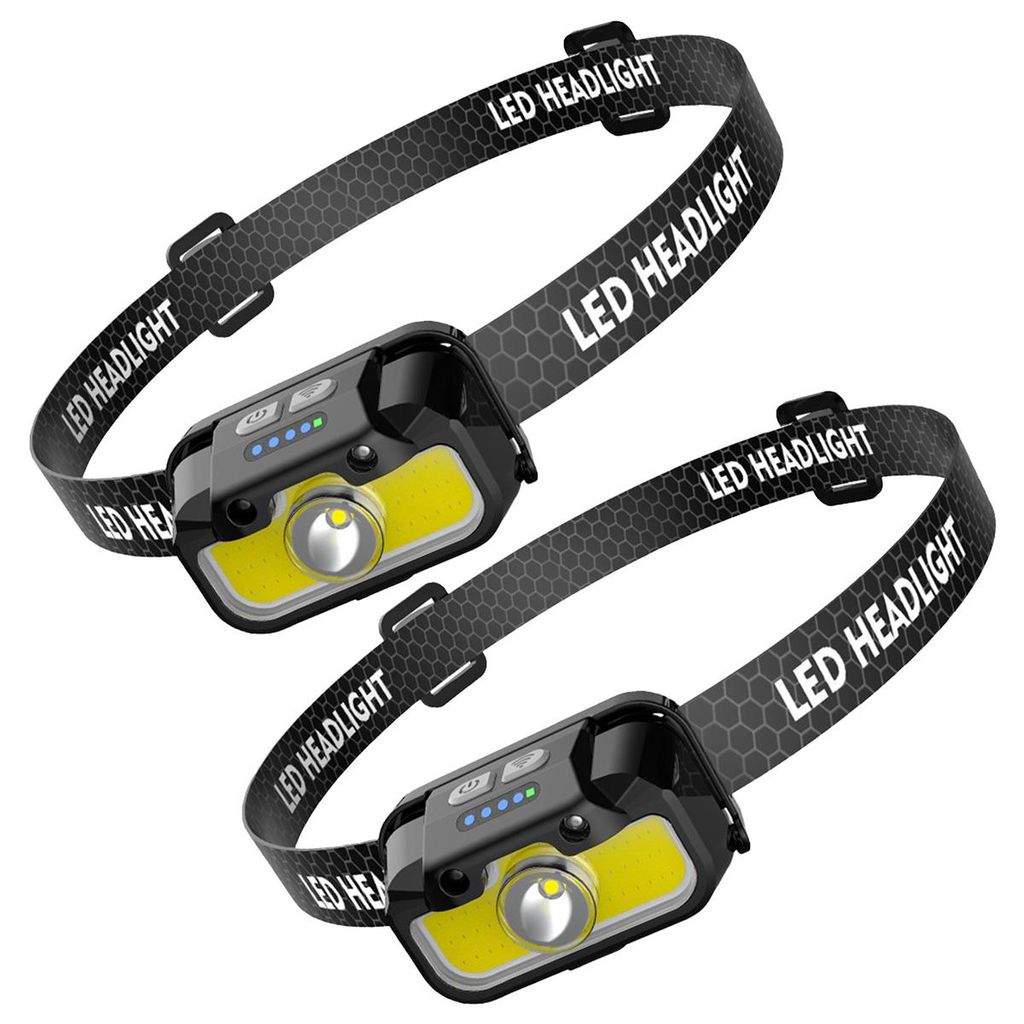 2pcs Wiederaufladbare LED-Stirnlampe mit Sensormodus, 4 Lichtmodi und 360° verstellbarem Kopf – ideal zum Laufen, Joggen und Angeln
