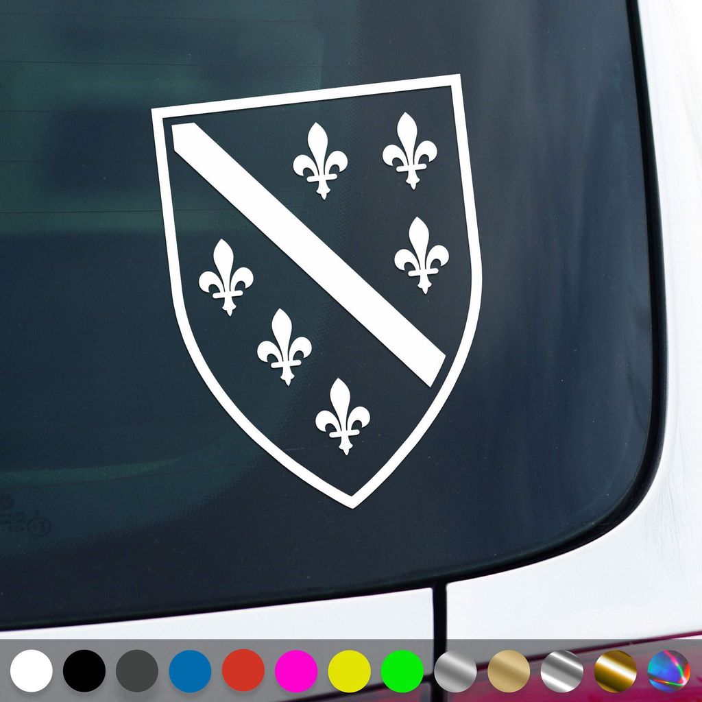 PantherPixel Bosnien Aufkleber Wappen Flagge Fahne Bosna Sticker Auto Geschenkidee Farbe Weiss
