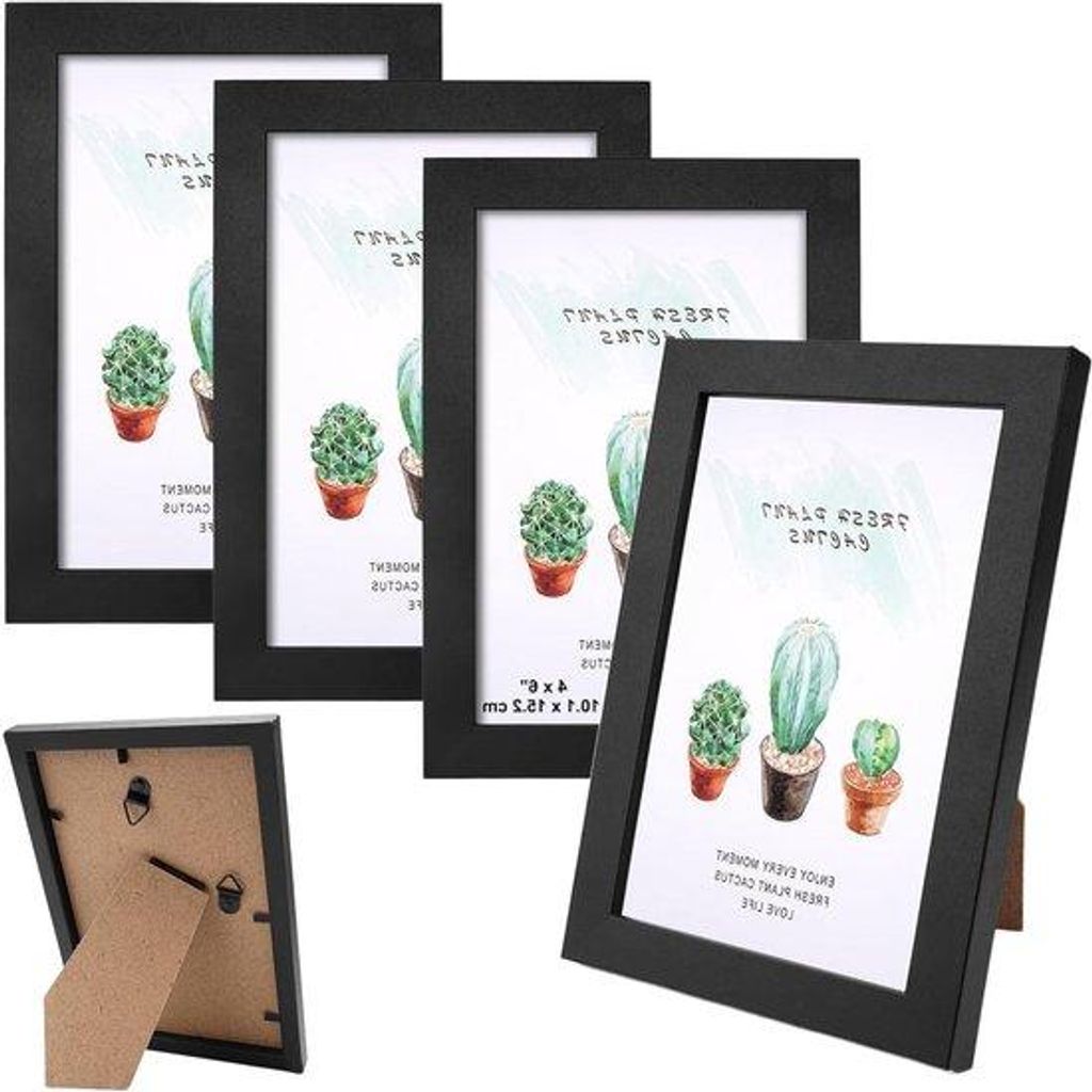 Set of 4 Black Wooden Picture Frames 10 x 15 cm mit transparentem Acrylglas - Horizontale oder vertikale Wanddekoration
