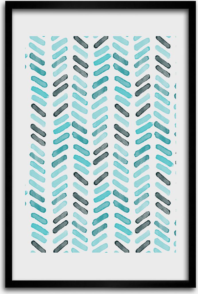 Bild - Bilderrahmen - 40 cm x 60 cm - MDF - Rahmen - Wandkunst - Blauer Fischgrätenmuster