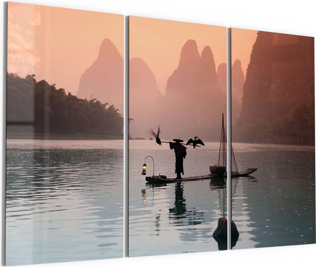 DEQORI Glasbild Echtglas 3x50x100 cm 'Fluss der Stille' Wandbilder XXL groß