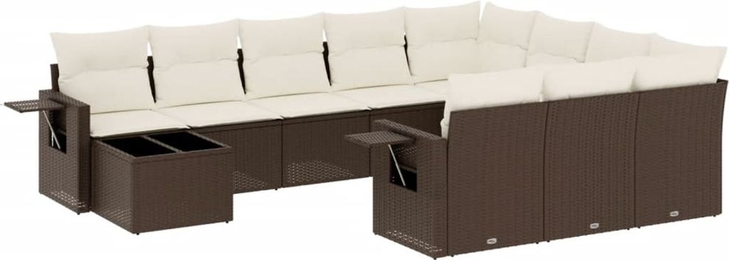 vidaXL 11-tlg. Garten-Sofagarnitur mit Kissen Braun Poly Rattan