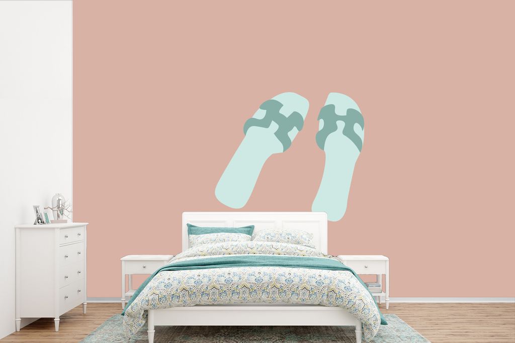 MuchoWow Fototapete für Wohnzimmer oder Schlafzimmer Wandtapete Vinyl Motivtapete Sommer - Pantoffeln - Pastell - 600x400 cm - Vinyltapeten