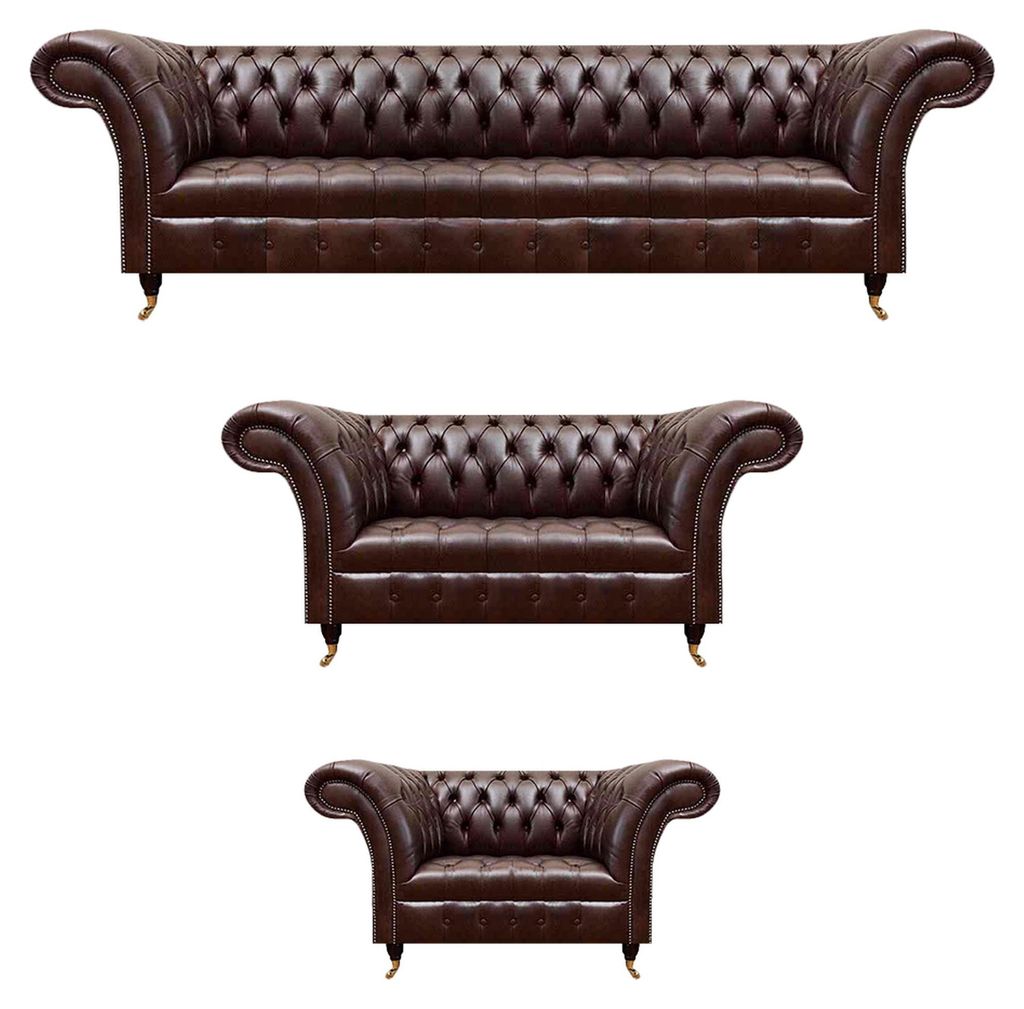 Designer Chesterfield Braune Ledergarnitur Moderne Sitzmöbel 3tlg Set
