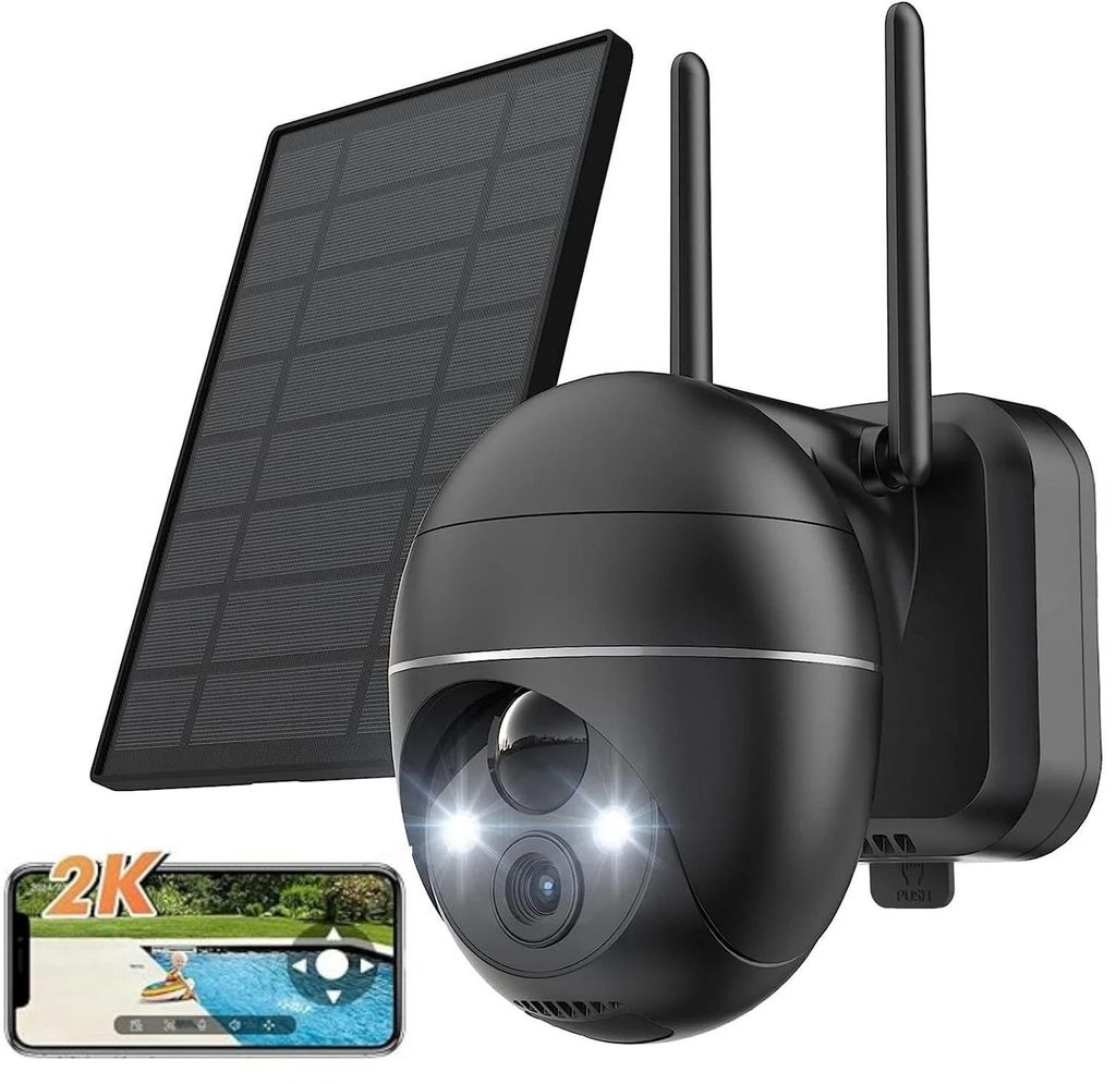 2K Überwachungskamera WLAN für den Außenbereich kabellos Solar 360 ° PTZ Solarkamera Akku 2,4 GHz Nachtsicht Farbe PIR-Erkennung bidirektionale...