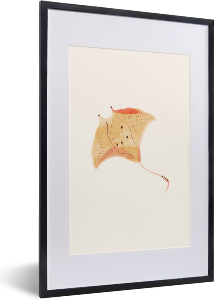 MuchoWow MuchoWow Gerahmtes Poster Rochen - Fisch - Meer - Aquarell 40x60 cm - Poster mit zchwarzem Bilderrahmen - Poster in Rahmen