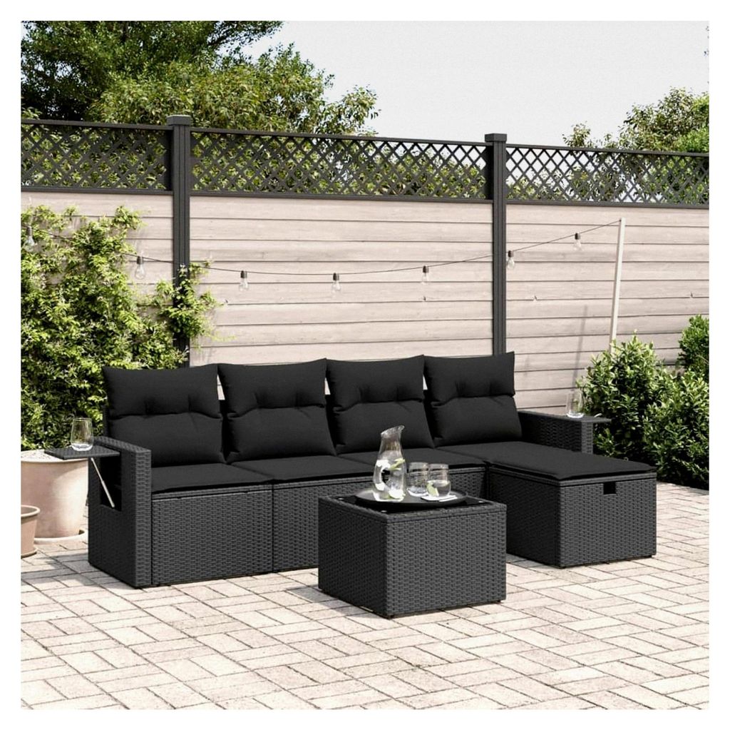 Garten-Sofagarnitur Set Schwarz PE-Rattan 55x62x69 cm, UV-beständig für Terrasse und Innenhof
