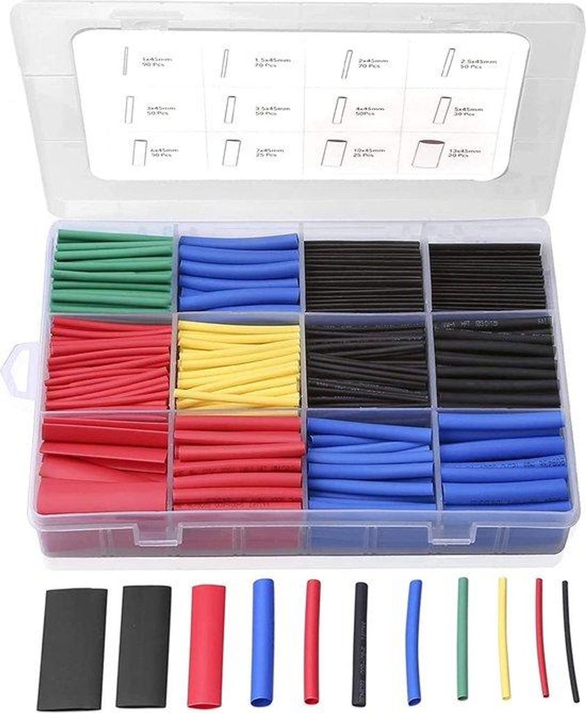Schrumpfschläuche Set 560-teilig, farbig sortiert, für Isolation & Reparatur, in Box