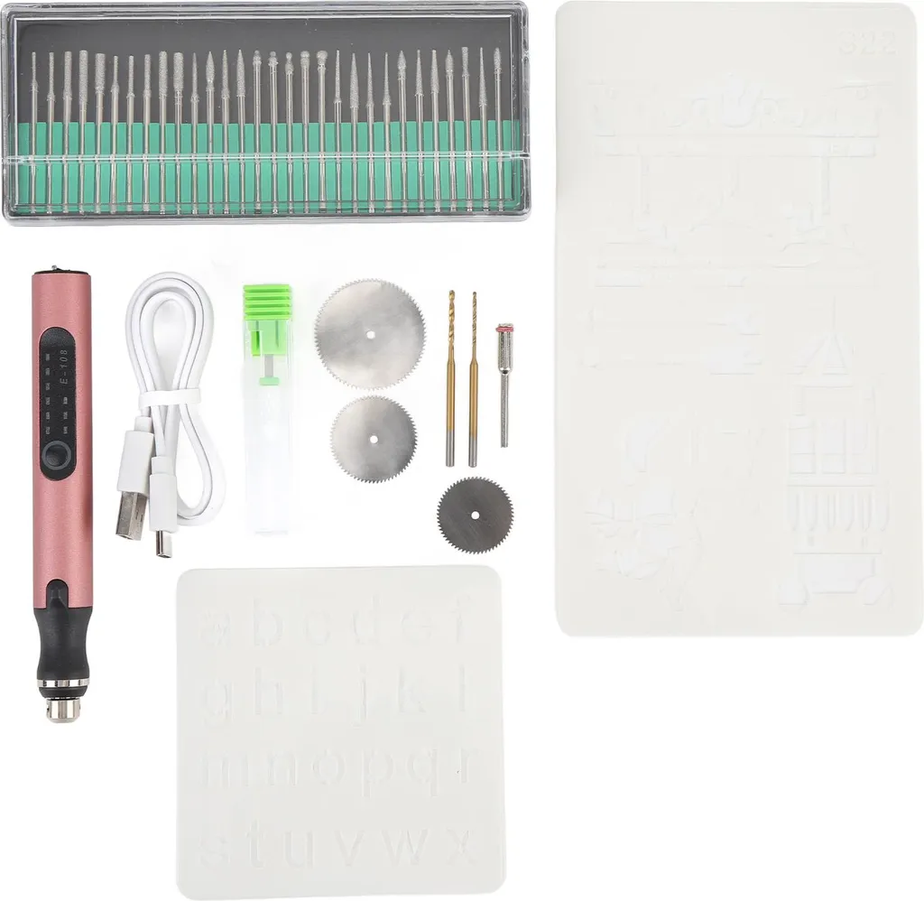 Kit di strumenti per l'incisione penna elettrica portatile a 3 velocità ricaricabile a batteria con pezzi per gioielli legno vetro pietra