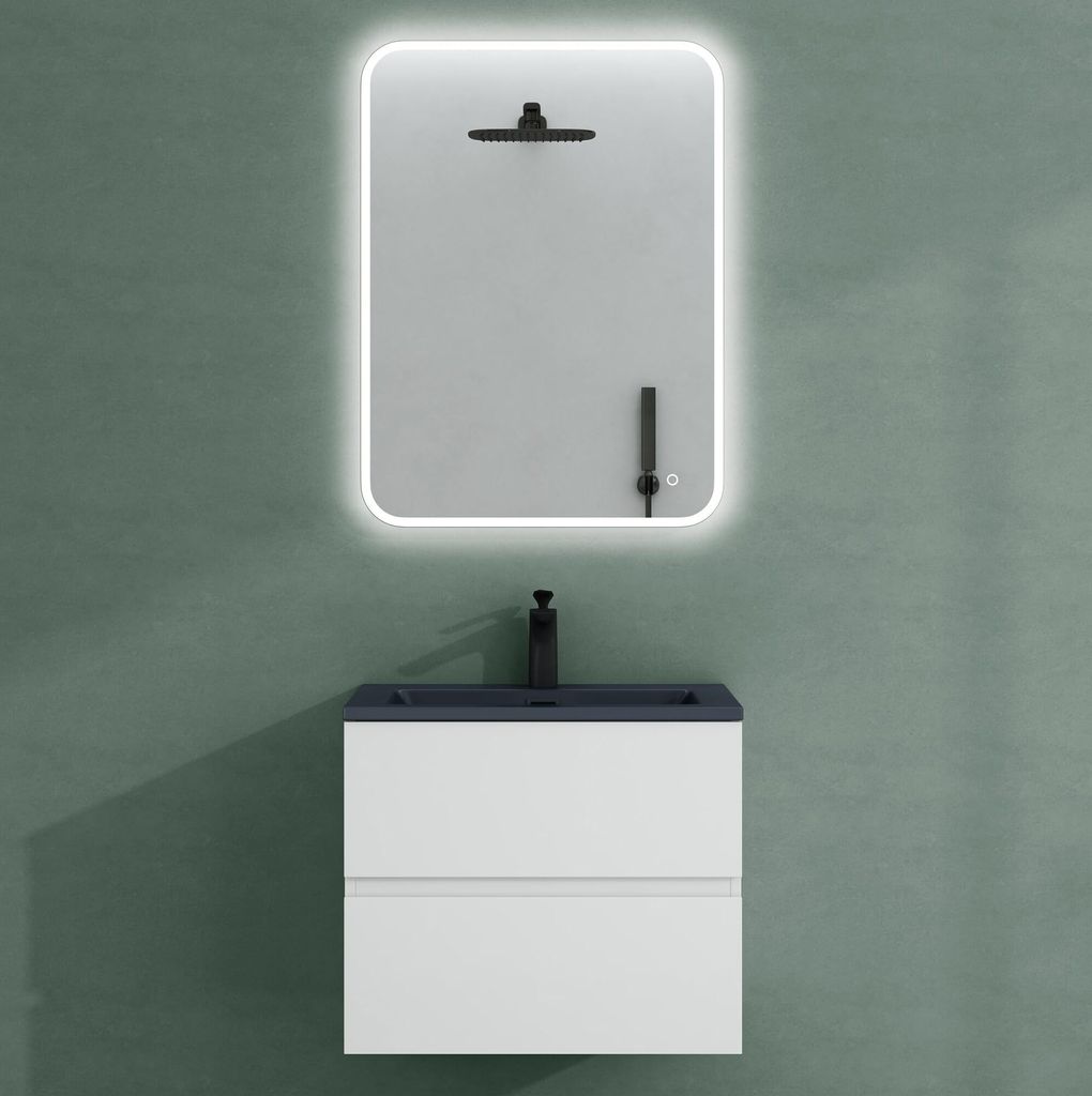 Mai & Mai Badmöbel-Set Waschtisch mit Unterschrank Mineralguss Waschbecken in Anthrazit Waschbeckenunterschrank 60x48x50cm Weiß Matt 2-Schubladen...